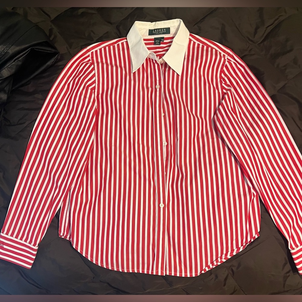 Ralph Lauren Red and White Striped Button Down